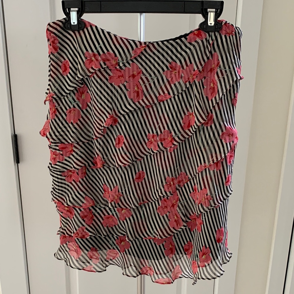 Chic Floral Striped 100% Silk Mini Skirt